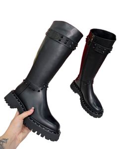 Bottes de combat mi-mollet à plateforme épaisse pour femme, hauteur genou, à talon haut, bout rond, avec fermeture éclair, style punk gothique clouté, Valentinoing - Product Image 5
