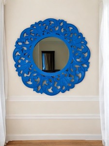 Vintage Style Round Solid Wood Frame Light-equipped Smart Bathroom Mirror Wall-mounted Bathroom Mirror - Product Image 2