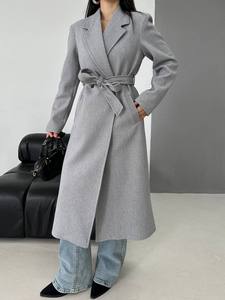 Manteau trench élégant gris en mélange polyester/coton, décontracté, à manches longues, col chemise, ceinturé, réversible, coupe-vent, pour l'automne - Product Image 4