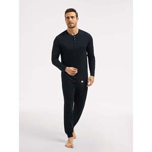 Conjunto de Pijama Largo Henley Térmico de Franela y Felpa de Lujo para Hombre, Tallas Grandes, Estampado Invernal, Personalizado Premium - Product Image 2