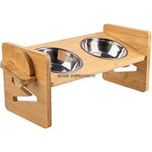 Cuencos de Metal de acero inoxidable dobles elevados de madera con acabado Natural, comederos para mascotas para perros y gatos, cuencos para servir comida y agua para mascotas - Product Image 2