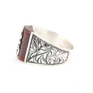 Anillo de Plata de Ley 925 para Hombre, Color Negro, con Forma de Planta, Bisel Rectangular con Piedra de Ámbar Prensada, Diseño de Mano, Talla Única, Regalo - Product Image 4