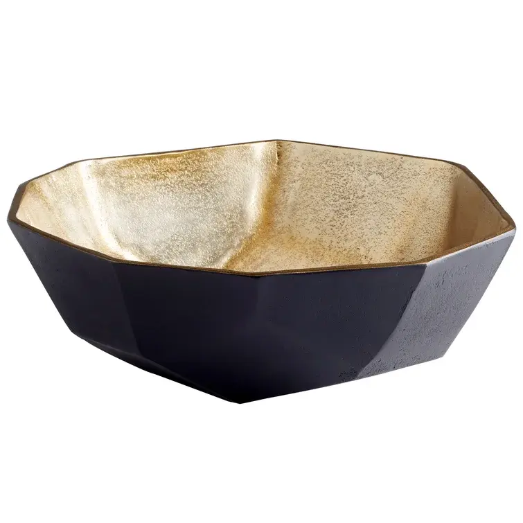 Cuenco decorativo de aluminio con forma hexagonal para el hogar, Bol decorativo de alta calidad con revestimiento de polvo negro/dorado mate para uso doméstico/comercial o de hospital