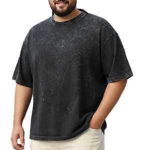 Camisetas de manga corta estilo retro, lavadas a la piedra, tallas grandes, personalizadas con bordado desgastado, estilo vintage, lavado ácido, para hombre, extragrandes - Product Image 1