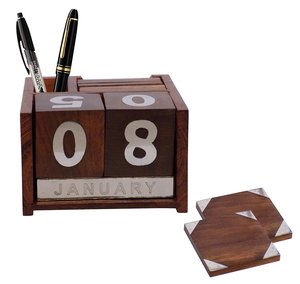 <b>Vintage</b> Wood Home <b>Desk</b> Calendar Creative Perpetual Table for Living Room Study Bedroom Display and Memo Use in Office - Product Image 4