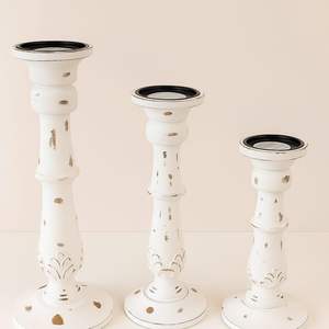 Juego de 3 Portavelas Redondos de Madera Hechos a Mano, Centro de Mesa Rústico de Madera, Decoración Vintage, Portavelas Alto - Product Image 2