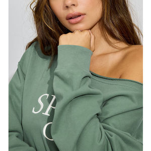 High Quality Oversized Drop Shoulder <b>Sweatshirt</b> <b>Long</b> Sleeve Cotton Terry Letter Printed Off Shoulder <b>Women</b> <b>Sweatshirt</b> - Product Image 3