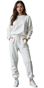 ชุดวอร์มทรงโอเวอร์ไซส์สำหรับผู้หญิงเสื้อสเวตเตอร์แบบสวมหัวลำลองกางเกงเสื้อคอกลมเซ็ตเลานจ์2ชิ้น RRI-TS-09สำหรับฤดูหนาวมีสไตล์ - Product Image 3