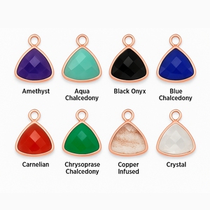 Faceted Aqua Calcedonia Triángulo Piedra preciosa Encanto Rose Gold Plated Bisel Hecho a mano Birthstone Joyería Componente Plata esterlina - Product Image 3
