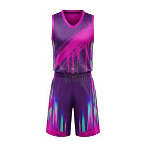 Ensemble d'uniformes de basketball personnalisés avec effet de peinture au pinceau, sublimé, en micro-maille polyester, design vibrant, pour hommes et jeunes, vêtements d'équipe - Product Image 1