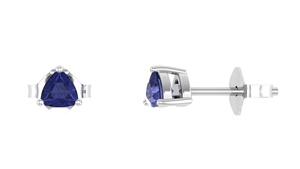 925 Sterling Silver Classic Stud Earrings with 3.5mm Tanzanite Triangle Cut - Product Image 4