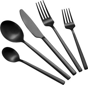 Ensemble de couverts avec manche noir, 4 pièces, ensemble de couverts portables, très demandé pour la maison, les hôtels et les restaurants - Product Image 2