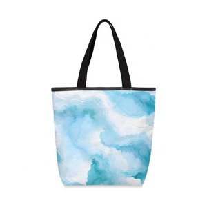 Cute Sea Waves Printed Foldable <b>Large</b> Capacity <b>Canvas</b> Shoulder Handbag Eco-friendly Reusable Diy Customizable 100% Cotton Bags - Product Image 2