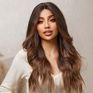 DWY 24 Inch for Ombre Flax Brown Long Curly <b>Wig</b> with Transparent Lace Front BL66010-2 for Women - Product Image 3
