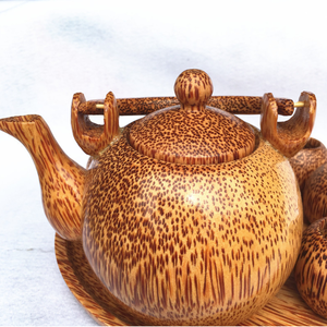 Juegos de tetera de Coco para la hora del té, taza de té de madera única y de coco con bandeja en forma de hoja vintage, accesorios para bebidas - Product Image 3