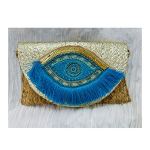 Bolso de mano bohemio hecho a mano de yute de alta calidad, borla de concha con cuentas, cierre de cremallera larga, fabricación india, moda femenina - Product Image 6