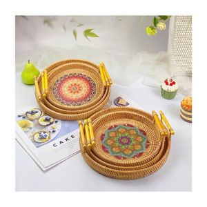 Plateau en rotin rond moderne fait à la main taille personnalisée incrustation de coquille de nacre plateau de service décoration de la maison plateau d'incrustation de coquillage - Product Image 5