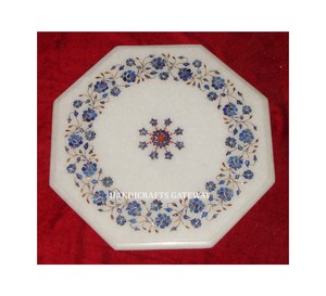 Magnifique beau marbre blanc bleu incrustation de table basse de luxe avec décoration de la maison de forme octogonale en gros - Product Image 1