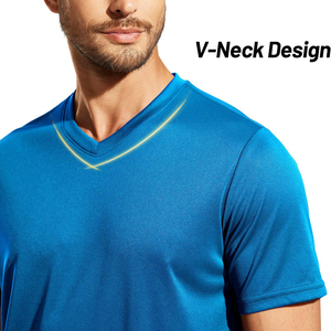 Camisetas de hombre con logotipo personalizado de secado rápido, transpirable, con cuello en V, ropa informal, corte holgado, jersey de poliéster, patrón sólido - Product Image 5
