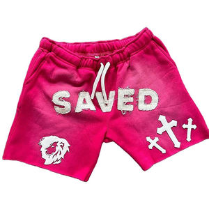 Shorts imprimés personnalisés pour hommes, streetwear, shorts d'été à cordon de serrage, shorts en coton brodés avec un motif croisé - Product Image 2