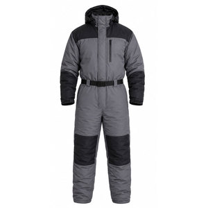 <b>Men</b> Winter Snowsuit Full Length Hooded Waterproof Casual Tracksuit With Side Pockets Gray <b>Black</b> Color Block Design - Product Image 2