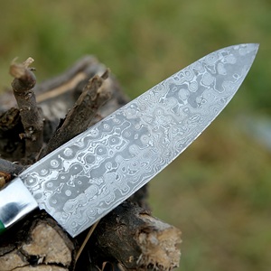 Cuchillo de Chef de Damasco de estilo japonés hecho a mano, mango de ébano, funda de madera Pakka verde, acero al carbono forjado para uso doméstico en la cocina - Product Image 4