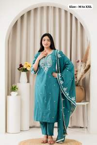 New Trendy Traditional Indian Gadwal Silk Kurti <b>Set</b> with Embroidery Ladies <b>Kurta</b> Sequence Summer Wholesale In-Stock India - Product Image 4