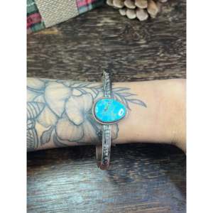 Southwest #17 Kingman Turquoise Sterling <b>Silver</b> <b>Cuff</b> <b>Bracelet</b> Made Style-Fashionable Kingman Turquoise Sterling <b>Cuff</b> <b>Bracelet</b> - Product Image 1