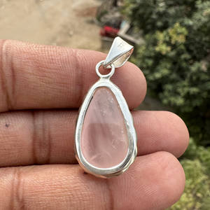 Natural Rose Quartz Pendant <b>Necklace</b> 925 Sterling <b>Silver</b> <b>Handmade</b> Bohemian Style Bezel Setting Gemstone Jewelry Gift Party - Product Image 5