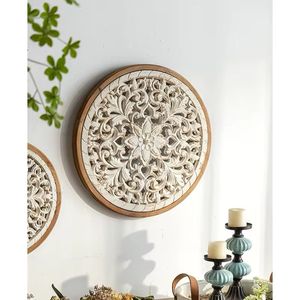Venta caliente muebles para el hogar MDF madera pared colgante decoración arte redondo tallado decorativo Panel de pared fabricante - Product Image 6