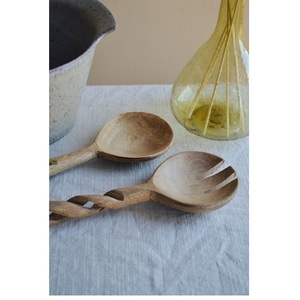 Ready to Ship Mango Wood Enamel Salad Server Set Elegant Home Restaurant Tableware Decoration <b>Flatware</b> for Weddings - Product Image 5