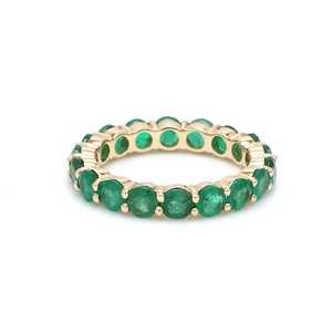 Anillos de joyería fina, anillos de eternidad de lujo de oro amarillo de 14K, corte ovalado, joyería de piedras preciosas de Esmeralda verde Natural, anillos de boda al por mayor - Product Image 2