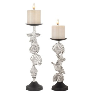 Juego de Portavelas de Concha Marina Plateada, Soporte para Velas de Pilar sin Llama, Decoración para el Hogar - Product Image 1