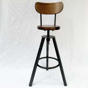 <b>Adjustable</b> Industrial/Contemporary <b>Bar</b> Chair with Wooden Seat and Metal Legs for Events - Product Image 6