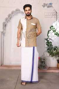 Camisas de Verano Casuales para Hombre de Alta Calidad, con Botones, Estilo Dhotis, Color Rojo y Blanco, Tejido Satinado Transpirable, Cuello Cubano, 100% - Product Image 4