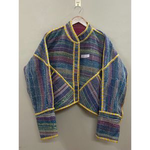 Chaqueta Kantha Premium con Cuello Mandarín, Estilo Murciélago, Manga Larga, de Tela No Tejida, Ecológica, de Secado Rápido, de Algodón, para Otoño, para Mujer - Product Image 2