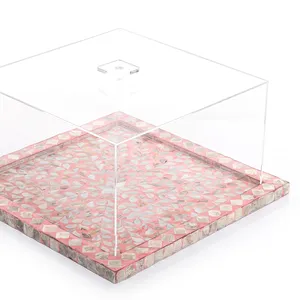 Plateau en nacre exquis avec couvercle en acrylique Plateau de service en nacre contemporaine avec couvercle supérieur - Product Image 6