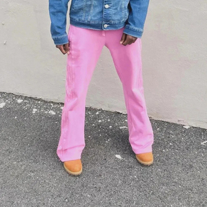 Pantalones de chándal rosa de doble cintura para hombre, ropa de calle informal de fabricante, pantalones de chándal acampanados de pierna ancha a rayas de alta calidad 100% para hombre - Product Image 3