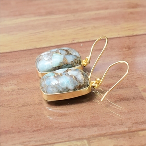 Designer Vintage Fashion 925 Sterling <b>Silver</b> <b>Drop</b> <b>Earrings</b> Natural Amazonite Gemstone with Gold Plating for Women and Girls - Product Image 3