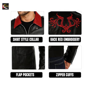 Chaqueta de motorista de cuero negro informal para hombre, colección al por mayor, precio barato, producción a granel - Product Image 6