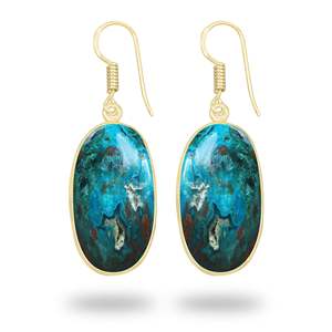 Pendientes Largos de Crisocola Natural Minimalistas, Chapados en Oro de 18K, Joyería Étnica, Atrevida, Festiva y Moderna para Mujer - Product Image 4