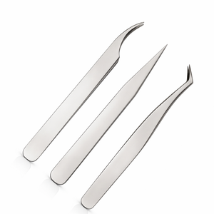 Ensemble professionnel de pinces à cils argentées 3 en 1, droites, courbées, pour volume, outils pour cils en acier inoxydable - Product Image 4