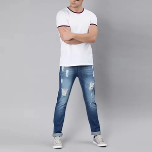 Men's High Waist <b>Jeans</b> Pants Stretch Fitted Casual Denim Solid Print Streetwear pant - Product Image 6