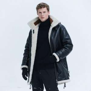 Blouson de moto imperméable en cuir doublé polaire thermique coupe-vent d'hiver avec ourlet ajustable pour la neige - Product Image 1