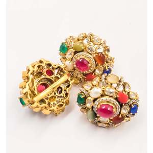 Pendientes de Clip Navratna Kundan de Plata de Ley 925 para Mujer, con Piedras Preciosas de Circonita Cúbica, Florales, para Boda, Joyería Tradicional - Product Image 5