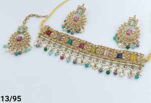 Nuevo diseño de forma cuadrada elegante chapado en oro tradicional Motipearl gota tachonado gargantilla collar pendiente Mangtika conjunto y conjunto de joyería - Product Image 2