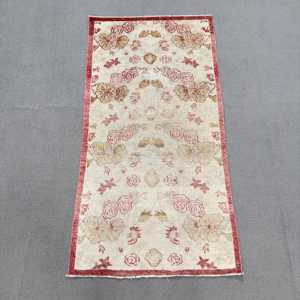 Vintage Turkish Rug 2.4x4.5 ft (73x138 cm), <b>Red</b> Plants & trees <b>Wool</b> Rug - Product Image 1