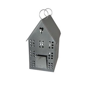 Linterna de vela colgante de hoja de Metal con revestimiento de polvo gris acabado diseño de malla en forma de Casa buena calidad para decoración del hogar - Product Image 5