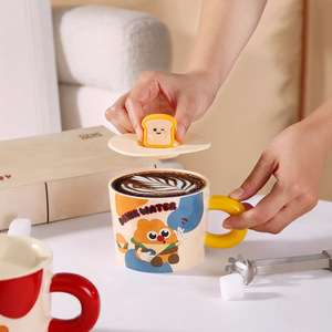 Taza de Cerámica <span class=keywords><strong>con</strong></span> Tapa, Diseño Animado y Elegante, Ideal para Oficina, Hogar, Dormitorio o Desayuno - Product Image 2