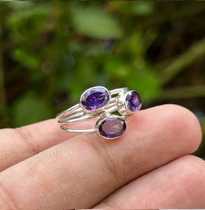 Belle bague en améthyste naturelle en argent Sterling 925 bohème délicat minimaliste déclaration bijoux de mariage pour les fiançailles de mariage - Product Image 3